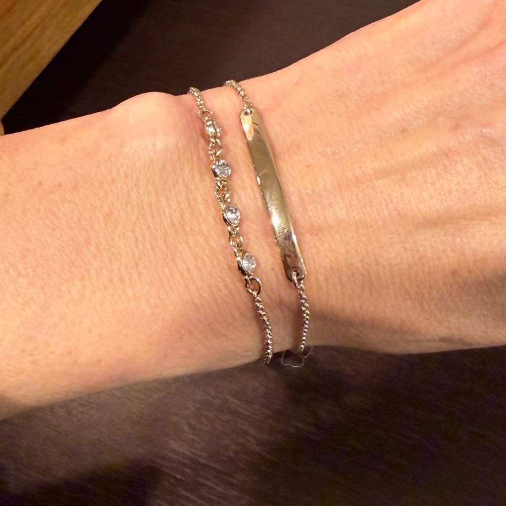 Nine West Gold set of 2 Gold and Crystal Toggle Bracelets